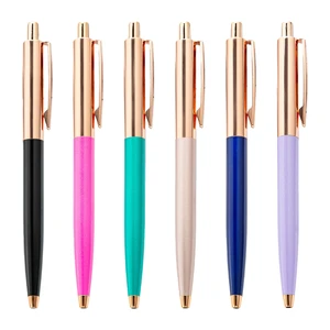 New Simple-Shape Rose Gold Metal Ballpoint Pen with Printable Custom Logo for Office Student and Promotional Gift