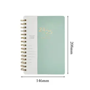 Customized 2026 New Design A5 Size Twin-Ring Planner Agenda PU Leather Spiral Journal Notebook with 17 Months Layout