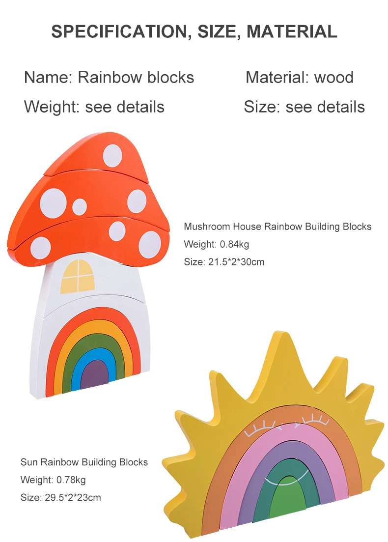 Montessori Rainbow Stacker Wooden Toys Building Blocks Educational ...