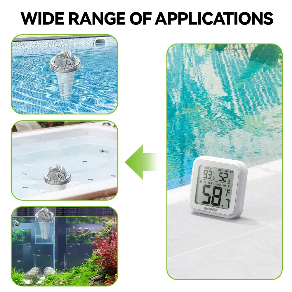 BALDR Digital Pool Thermometer Water Temperature Monitor Swimming Pool Indoor Rain Sensor Pool