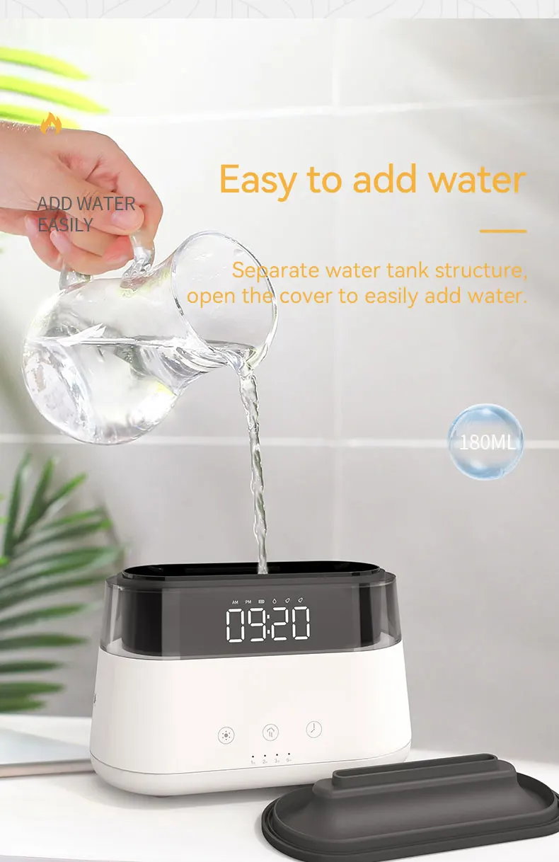 New Design Led Alarm Clock Essential Oil Diffuser Simulation Flame