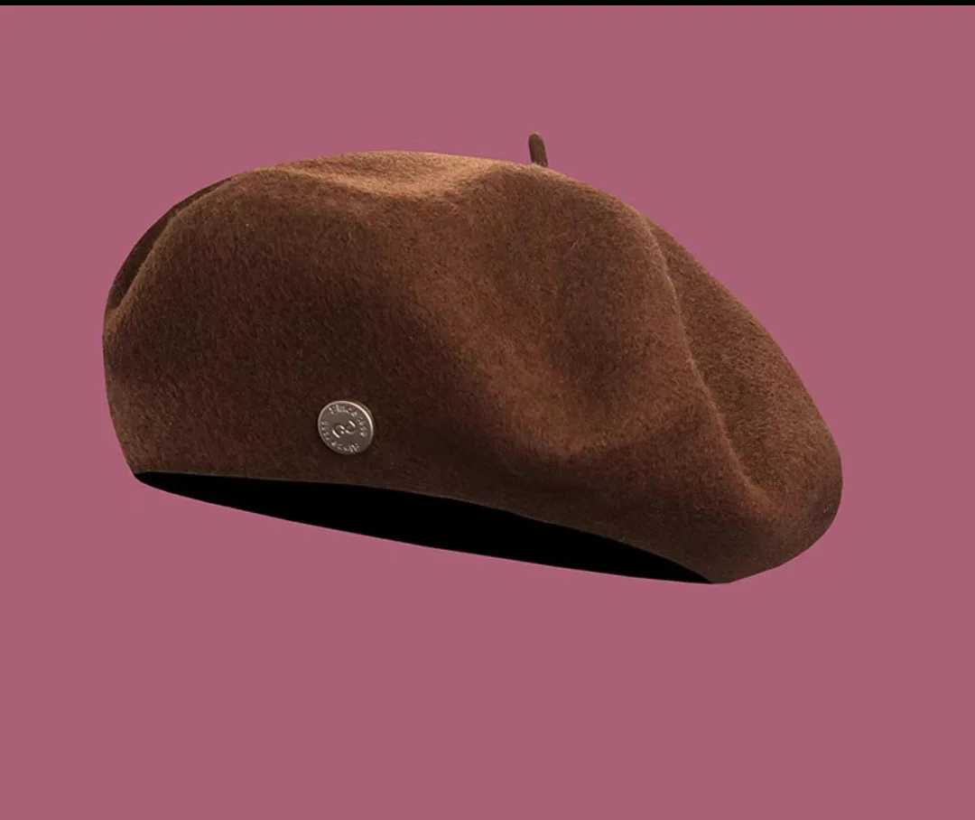 Chic Burgundy Beret Hat for Women –Pumpkin Painter Style Wool Beret Hat Classic Solid Color French Beret for Women  main image 3