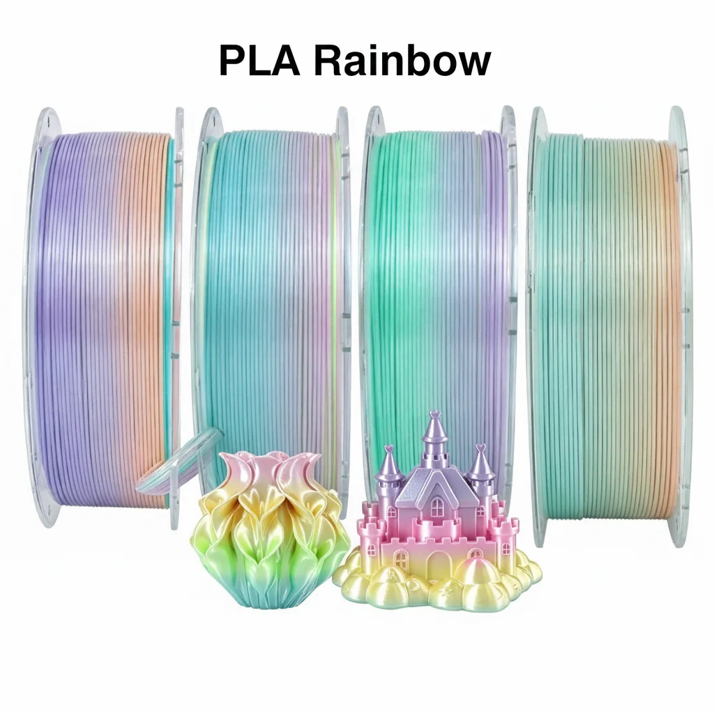 Newmars3dp High Quality Silk Rainbow PLA Filament 1.75mm 1kg Multicolor 3D Printing Material FDM 3D Printer Spool