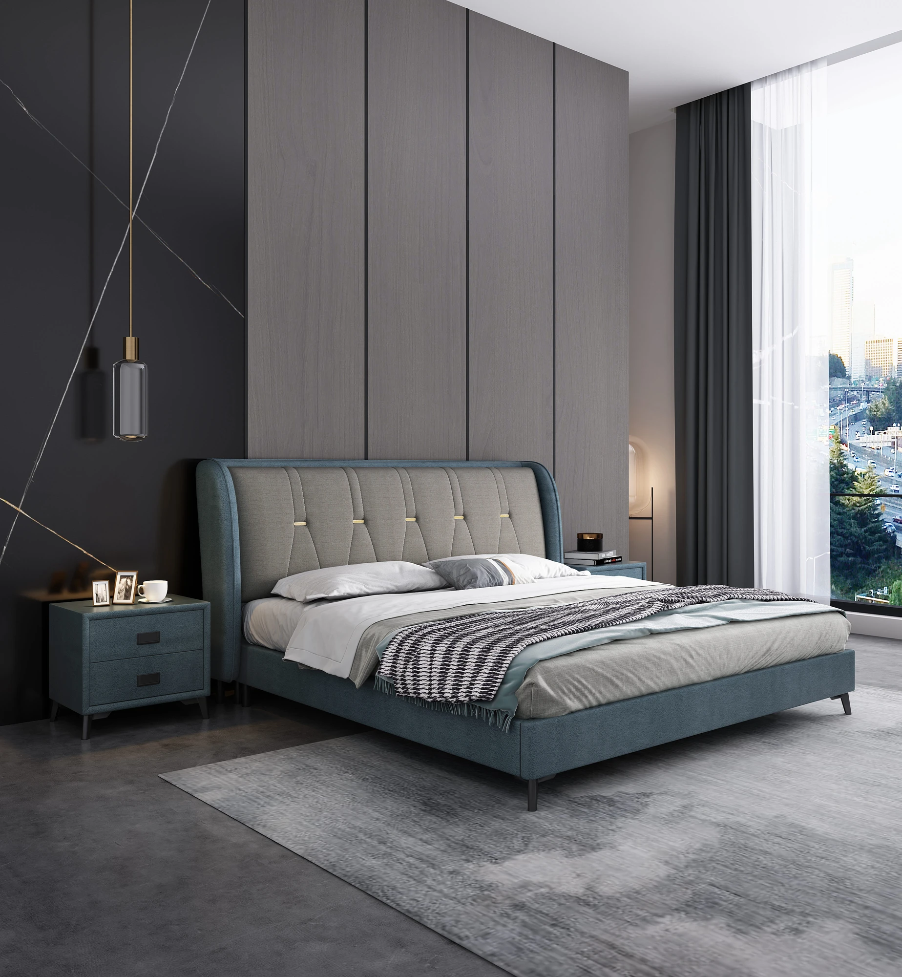 Newly Designed Modern Type of Soft Fabric Double Bed Queen Size  and King Size Bed Frame
