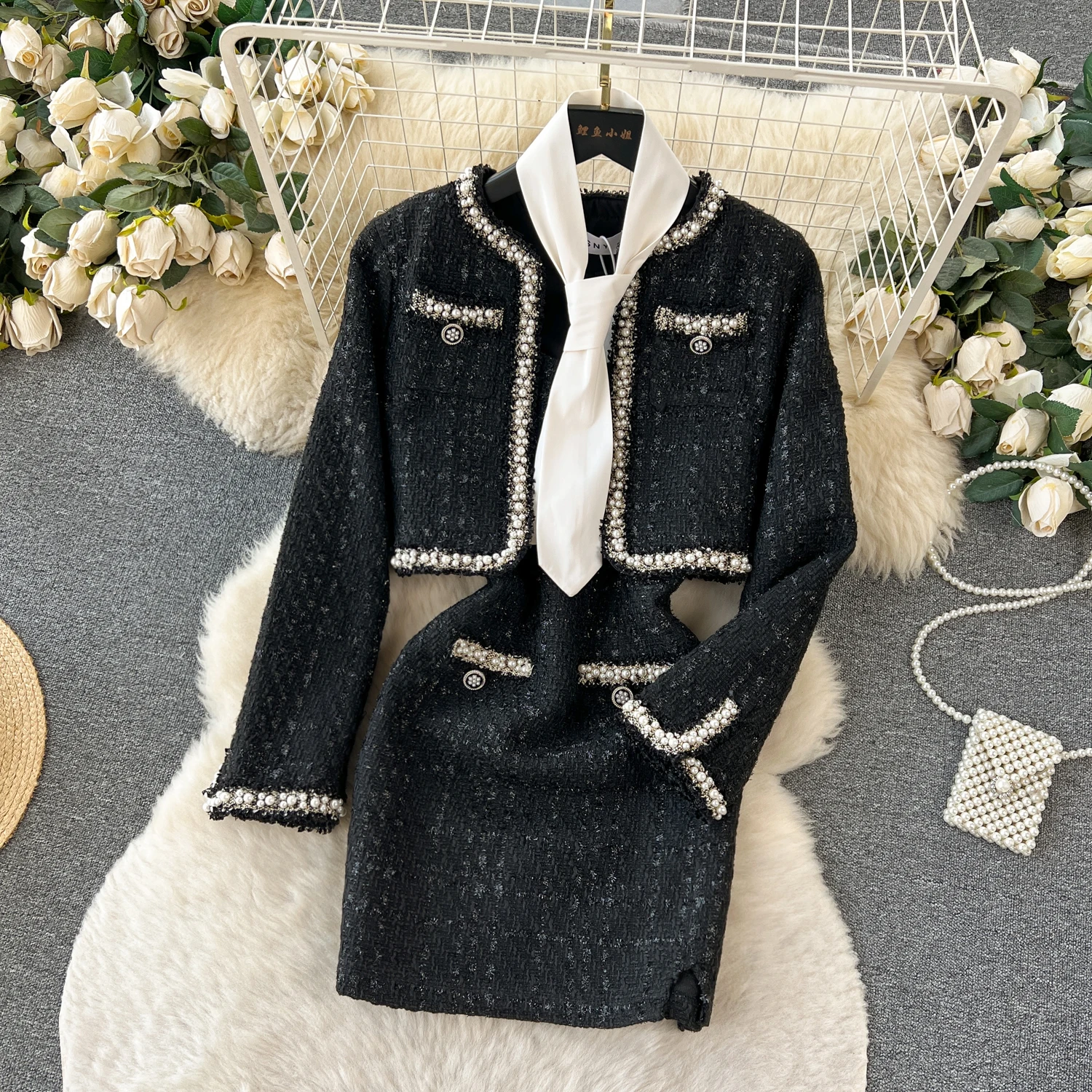 LE2477 Autumn/winter British Style Tweed Set - Chic & Sexy