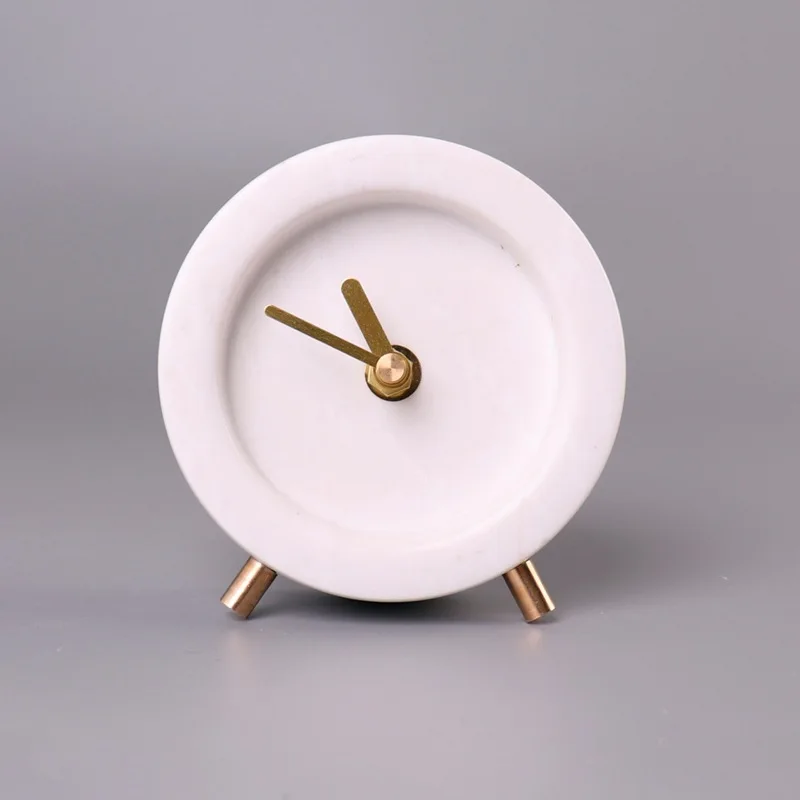 Factory Directly Sell Silent Desk Clock Marble Small Round Table Marble Clock Home Decoration