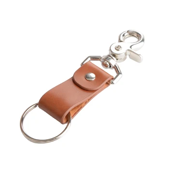 Luxury Keychain Genuine Leather Metal Keyring Vintage Laser Engraving Stamped Logo Blank Car Keyring Keychain