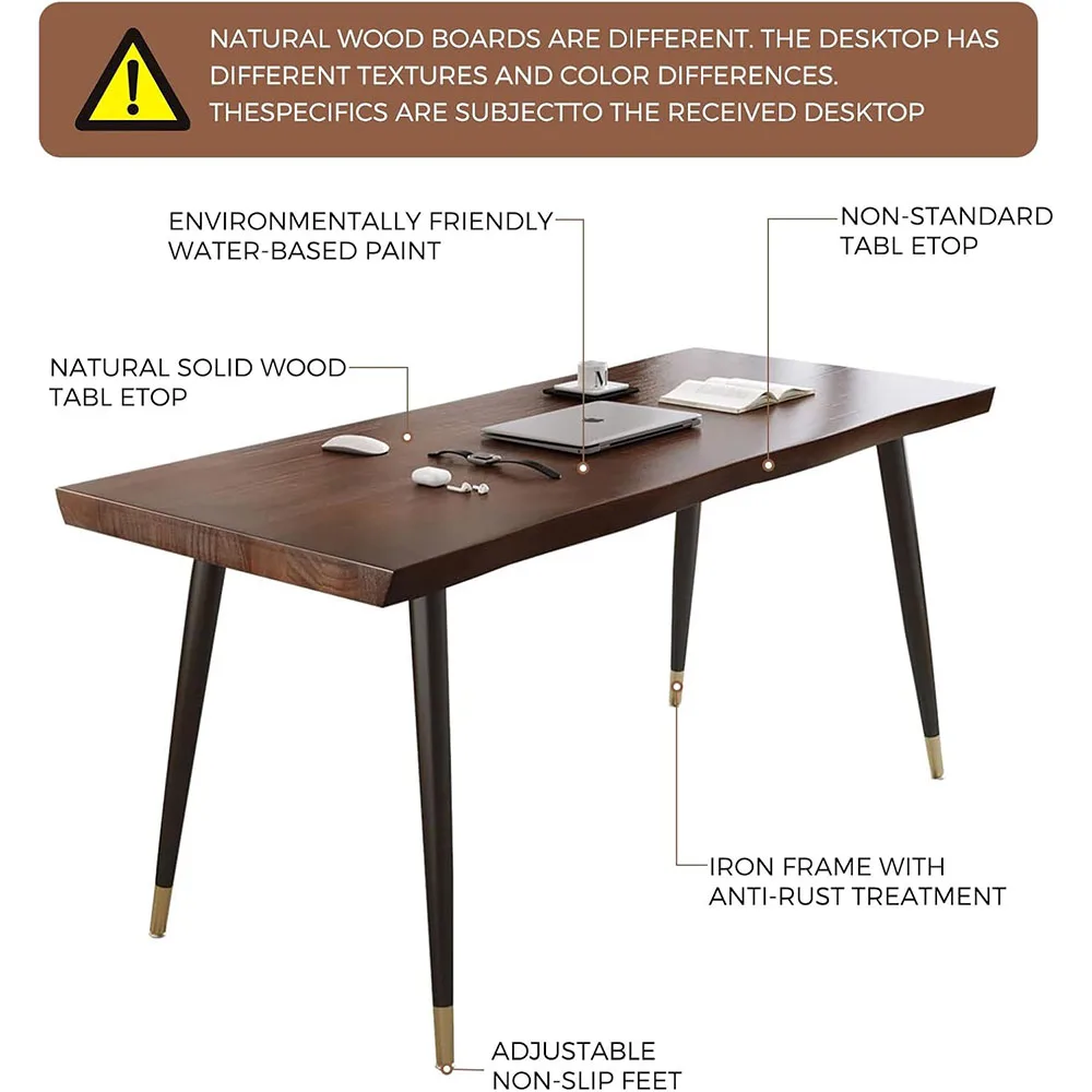 55\" Modern Simple Style Standing Desk for Home Office Bedroom Solid Wood Planks with Black Metal Legs Study Computer Desk details