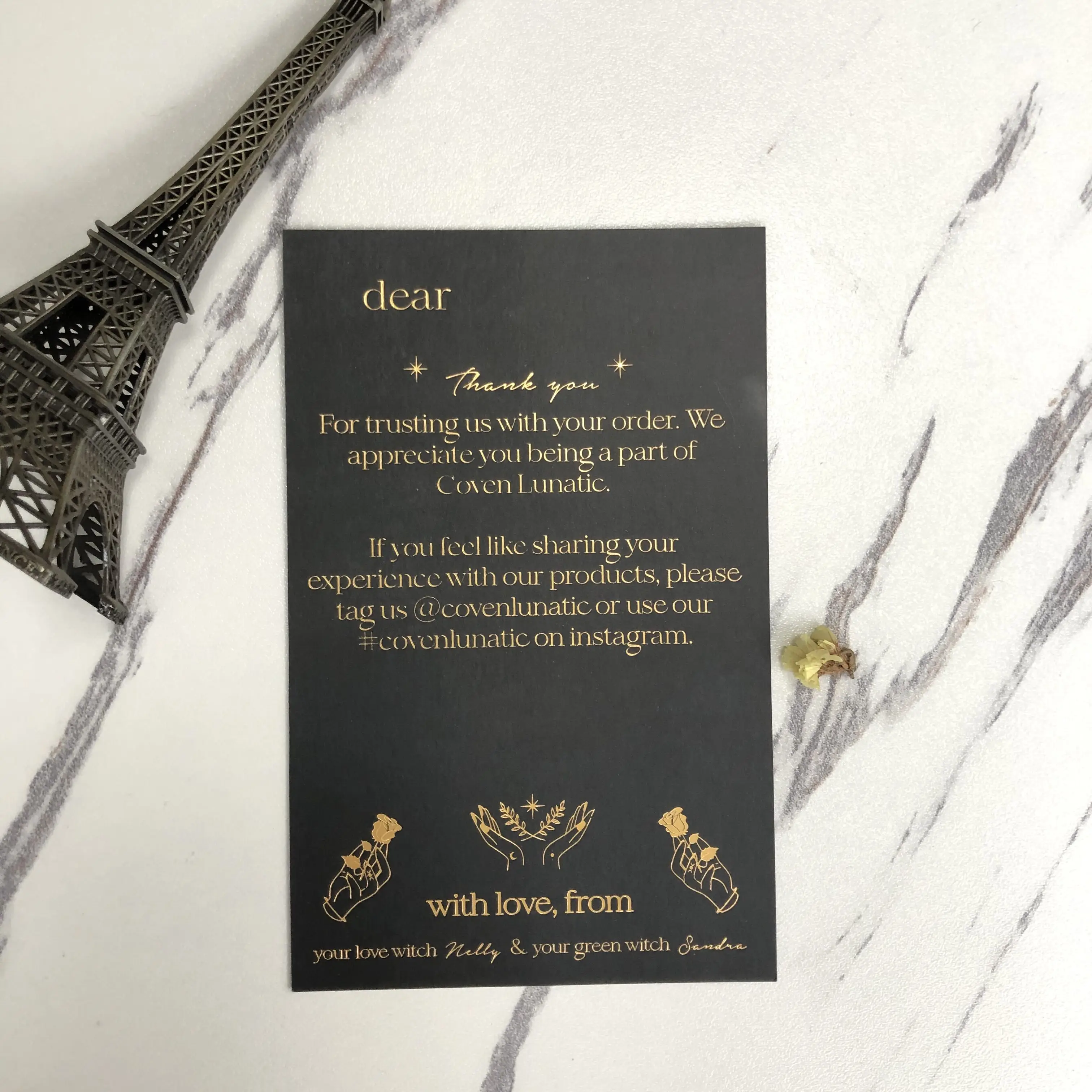 Black Color Coated Paper Cards Custom Gold Foil logo Thank You Card Invitation Card Printing Text logo