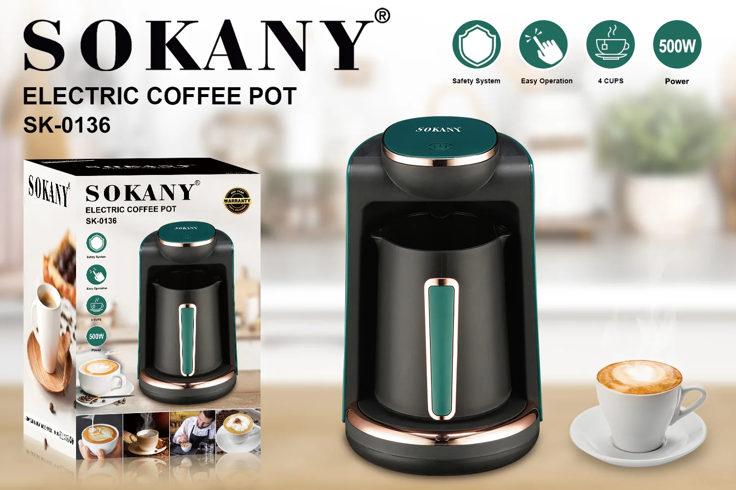 Automatic Turkish Coffee Maker Machine, Cordless Electric Coffee Pot