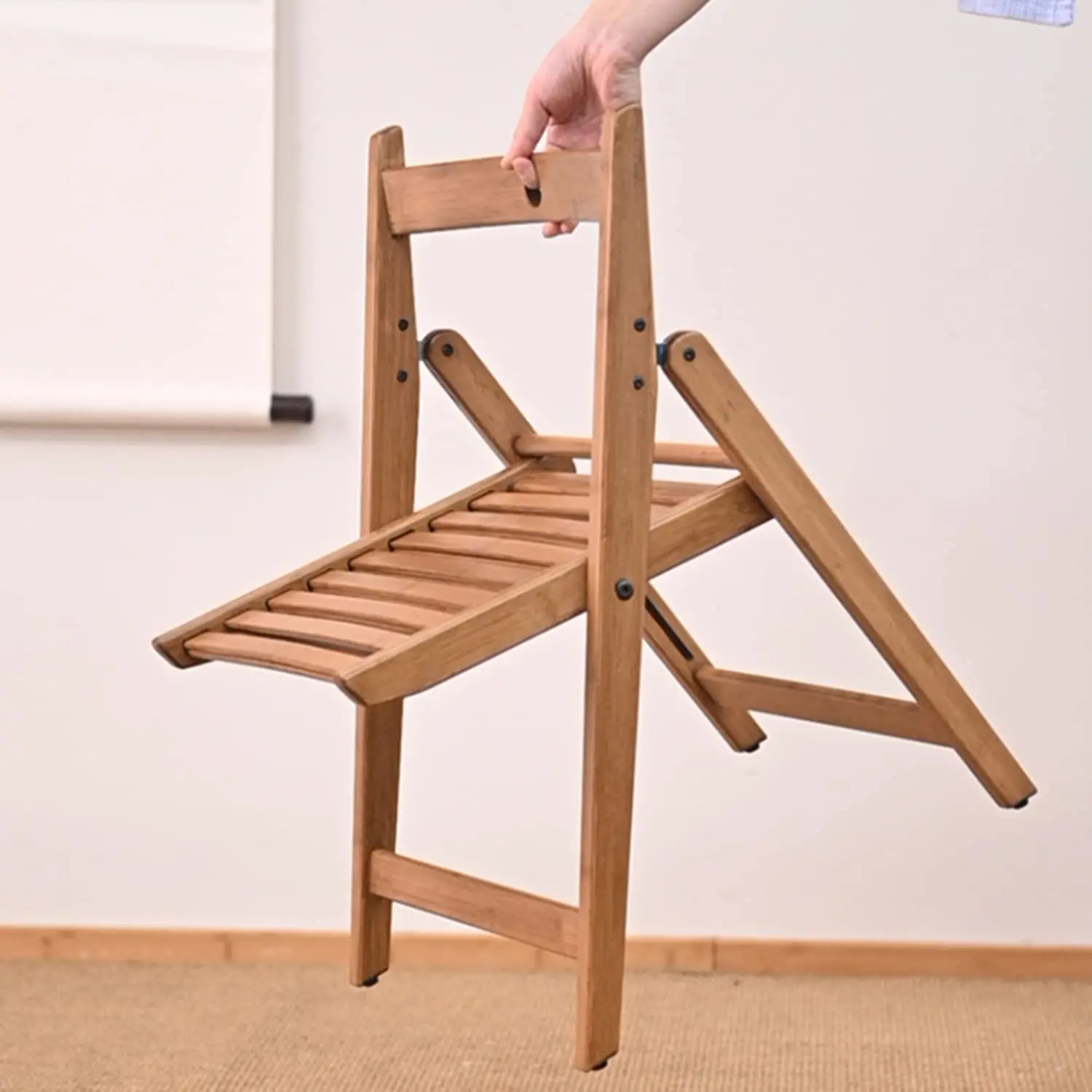 Wooden Dining Chair with Backrest Foldable Chair Space Saving for Kitchen Living Room Indoor Outdoor Convenient Chairs