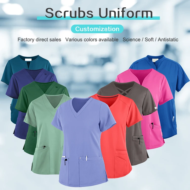 Customized Women Hospital Nursing Scrubs Uniforms Women Shot Sleeve Medical Joggers Scrubs Sets