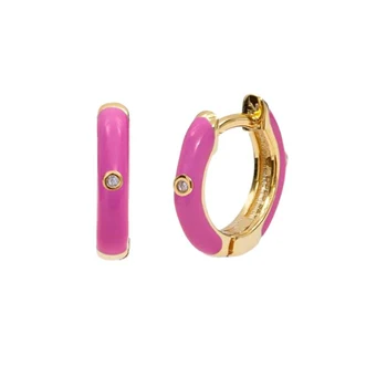 VEELFF Wholesale 18k Gold Plated Jewelry Plated Colorful Enamel Hoop Huggie 925 Sterling Silver Jewelry Earrings