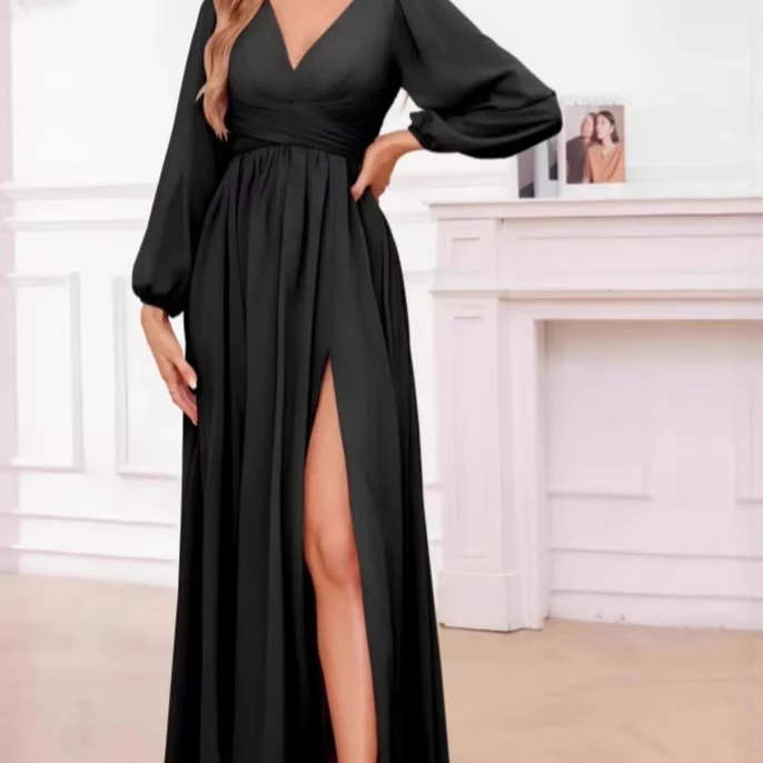 fitted lace wedding dress Real Style Dress Women's Autumn Winter Long Sleeve Long Maxi Fleece Lined Sweat Warm Comfortable I-Line Straight Elegant Sweat Below The Knee