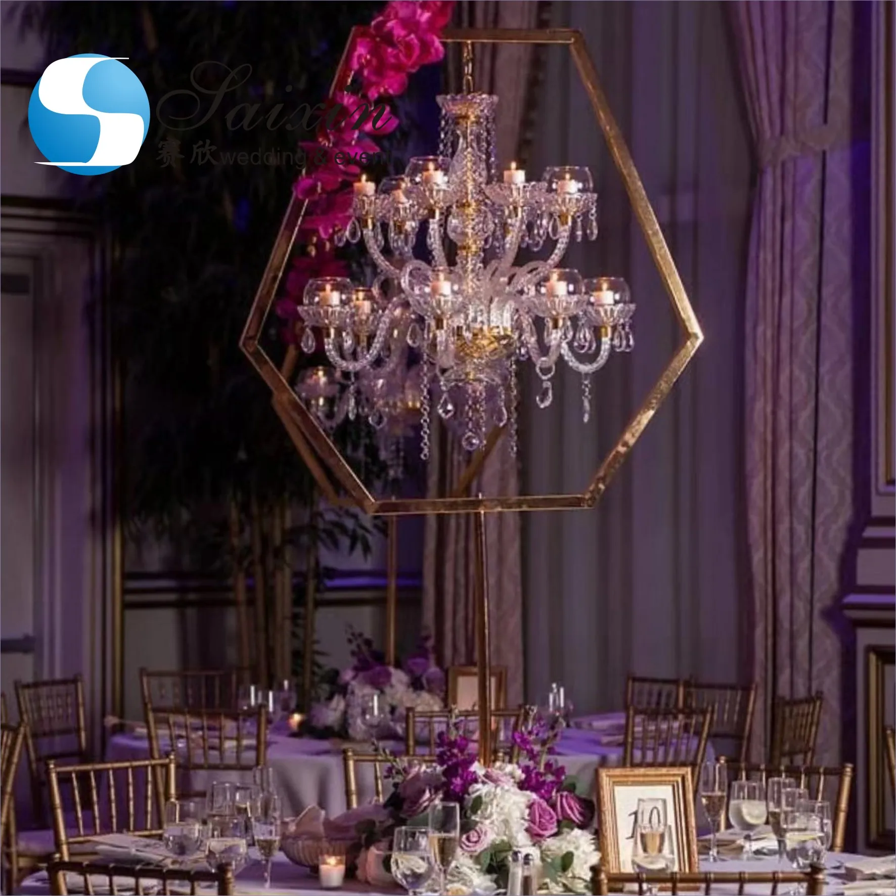 New Hot Style For Wedding Centerpiece Crystal Gold Candelabra Table