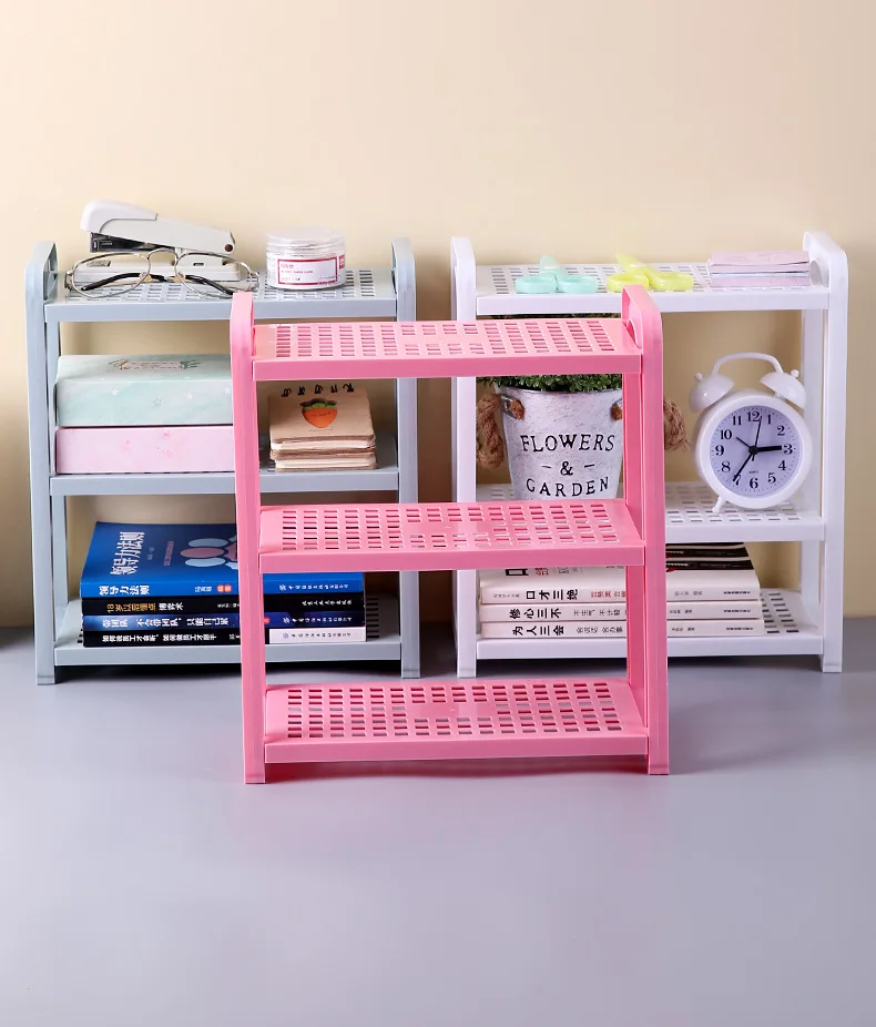 Desk Shelf Double-layer Office Desk Storage Rack Multifunctional Shelves Plastic Desktop Cosmetic Organizer Rack Storage Shelf factory