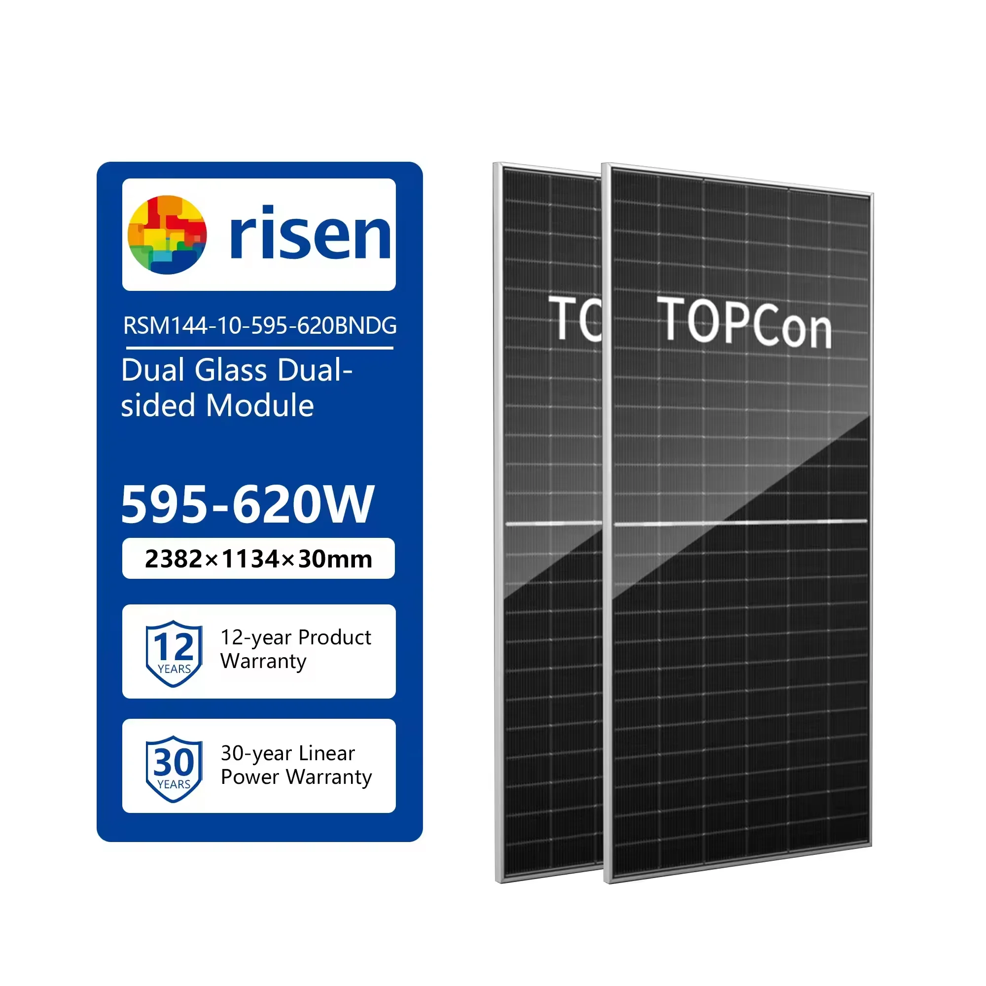 Risen double glass bifacial solar panel 600w 620w n-type TOPCon module ...