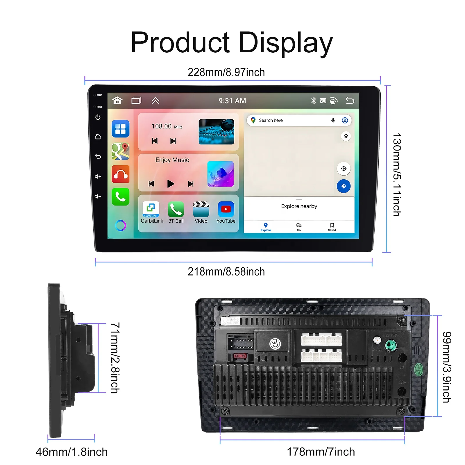 Podofo Autoradio 2Din voor Suzuki Swift 2011-2017 CarPlay Android Auto, draadloos Bluetooth met beeldscherm, navigatiesysteem, FM/RDS radio, Wifi Navi HI-FI SWC MIC AHD