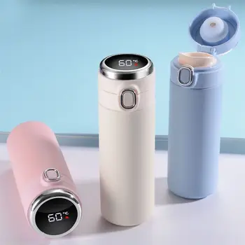 Custom Logo Smart Touch Temperature Display Thermos Cup 304 Stainless Steel Modern Direct Drinking 500ml Simple Bouncing Pea Cup