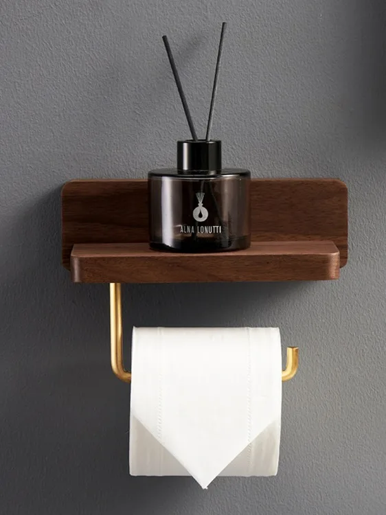 Custom Modern Luxury Walnut Brass Bathroom Wall Mounted Toilet Roll