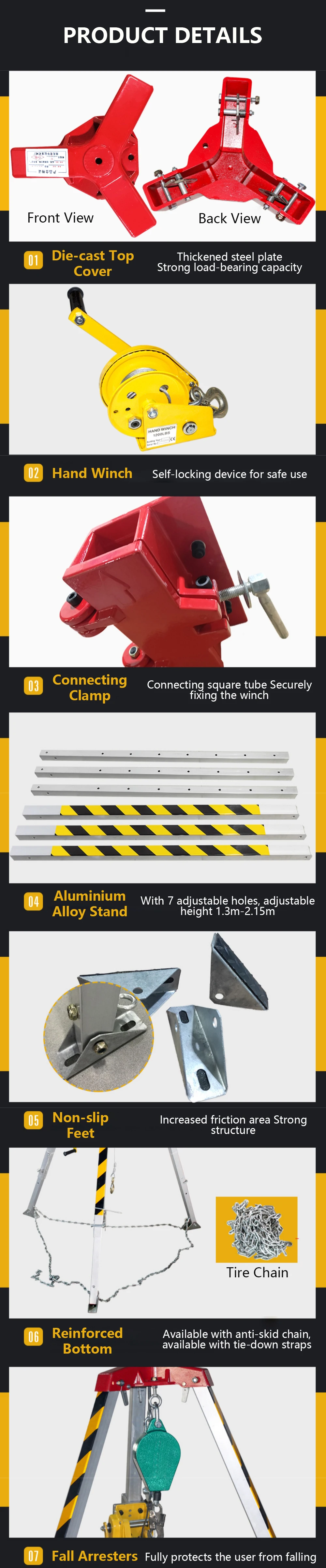 Confined Space 2600lbs 20m Lifting Aluminum Rescue Tripod with Fall Arrester supplier