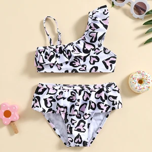 OEKO TEX Girl Eco Friendly Spring Ruffled Swim Suit Kids Bikini Two Piece Bathing Suit Custom Children Swimwear