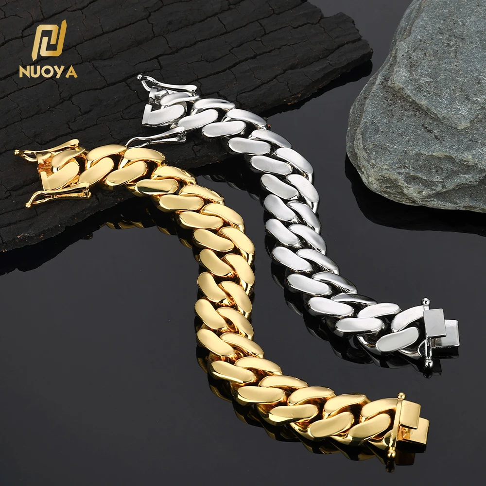 NUOYA Customized 10/12/15/19/22mm Miami Cuban Link Chain Necklace for Men 18K Gold Plated Hip Hop Jewelry Wholesale Cuban Chains