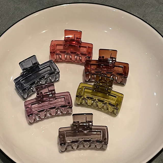 Customized Logo Small Geometric Square Hair Clips Cute Transparent Jelly Color Shark Hair Claw Korean Simple Ponytails Hair Clip
