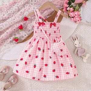 Girls Summer Casual Floral Printed Eco-friendly A-line Sleeveless Suspender Strawberry Print Dresses ODM Service