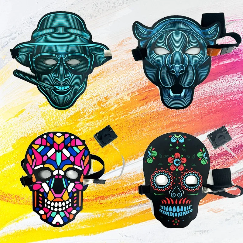 New Arrival Customized Sound Activated Party EL Panel Mask Light up LED Mask for Party Event