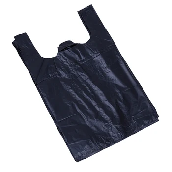 Black Reusable Plastic Tshirt Poly Bags Foldable Plastic Grocery Bags ...