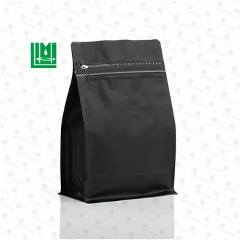 250g wholesale custom printed Black side gusset stand up pouch ziplock with valve zipper flat block bottom coffee packaging bag