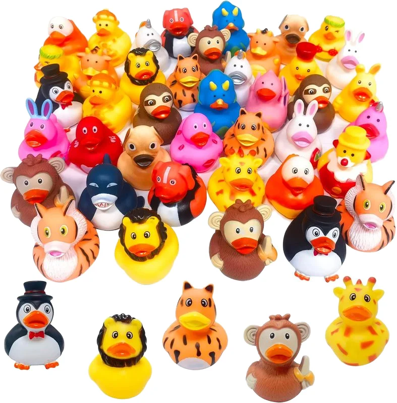 Promotional Floating Race Animal Bath Duck Printed Vinyl Baby Novelties Toys Squeaky Bath Bulk Rubber Ducks for Bathroom Use