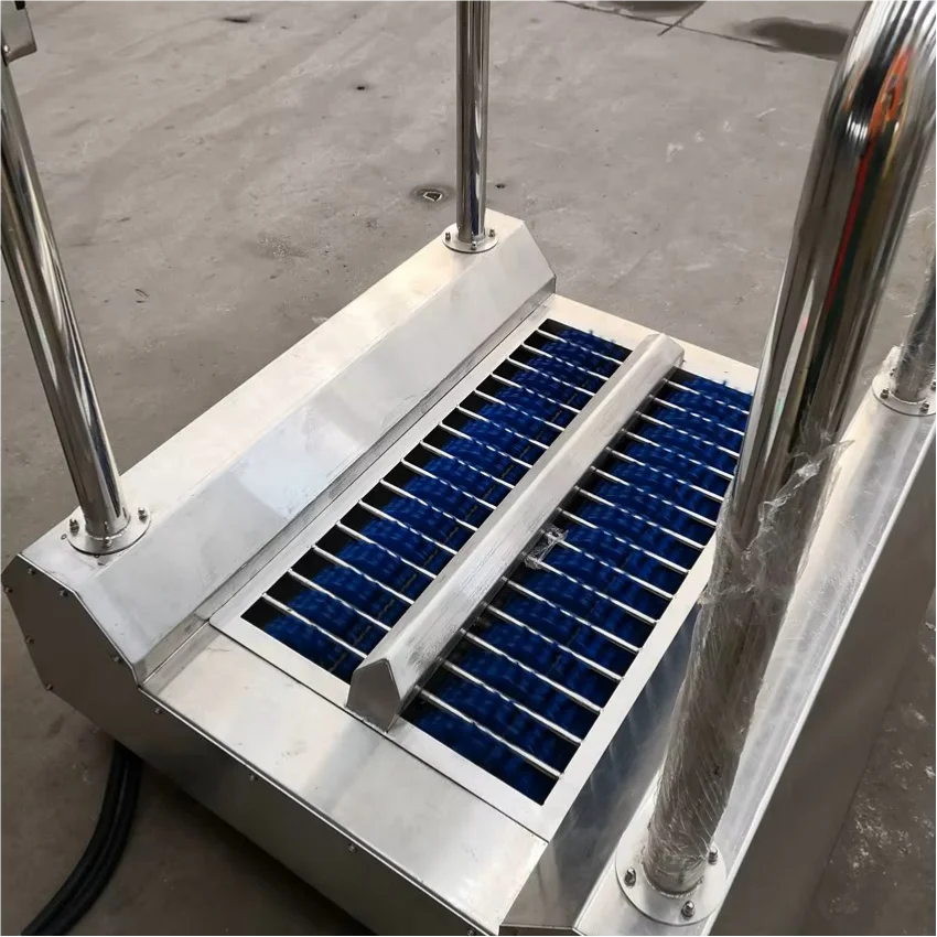 Stainless steel boot cleaning machine for worker hygiene and food safety control in slaughterhouses