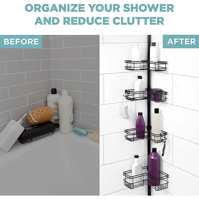 Matte Black 4-Tier Tension Pole Shower Caddy
