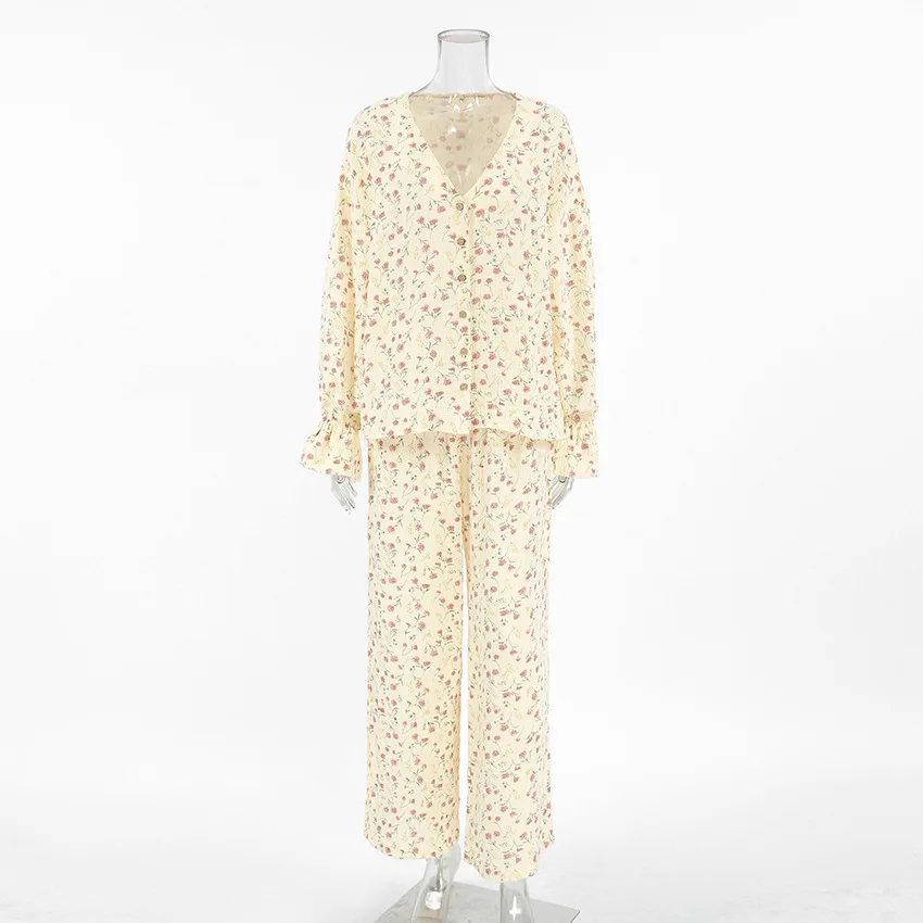 2026 Pure Cotton Pajamas Women's Spring and Summer Long Sleeves and Trousers — detail
