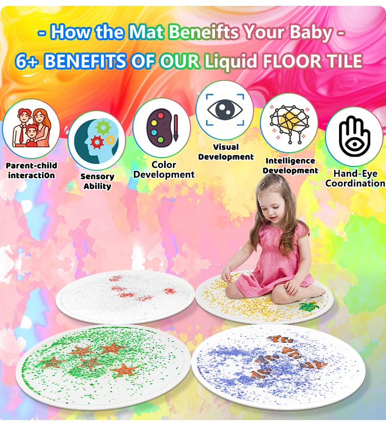 1PC Sensorial Toys Kid Kindergarten Round Dynamic Liquid Tiles Sensory Liquid Floor for Children Toddler Gel Mat for Kids details