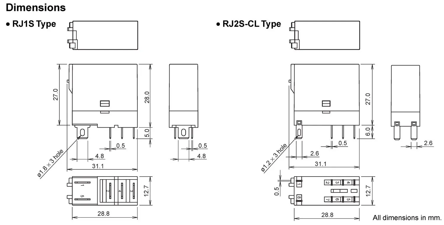 RJ1S 12A RJ2S 8A IDEC equivalent Relay 24Vdc RJ1S-C-D24 RJ2S-C-D24 120V RJ1S-C-A120 RJ2S-C-A120 30Vdc 250V RJ series Slim Relay