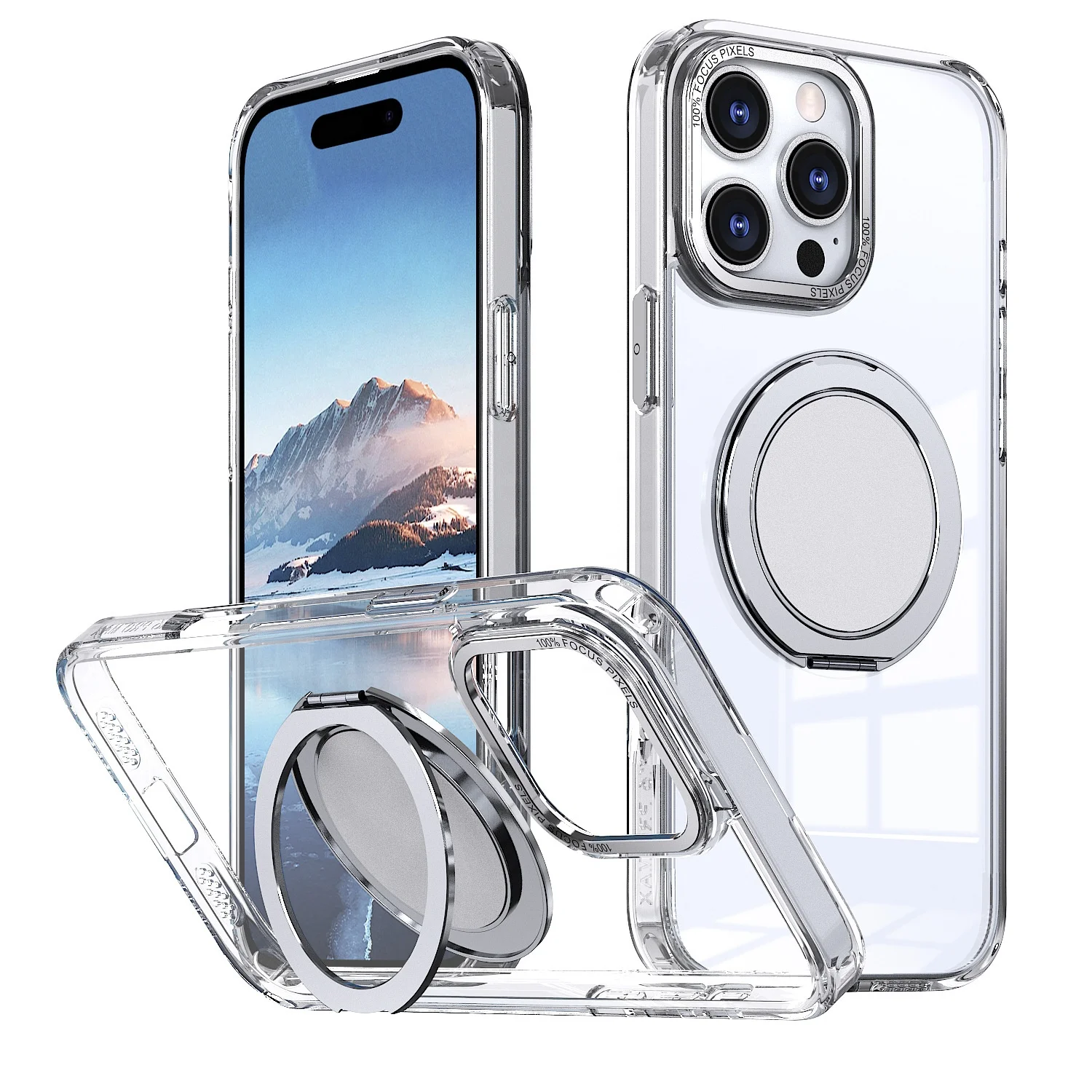 Rotating Ring Holder Phone Case For Iphone 16 15 14 13 12 11 Plus Pro Max Matte Skin Feel Clear Shockproof Cover