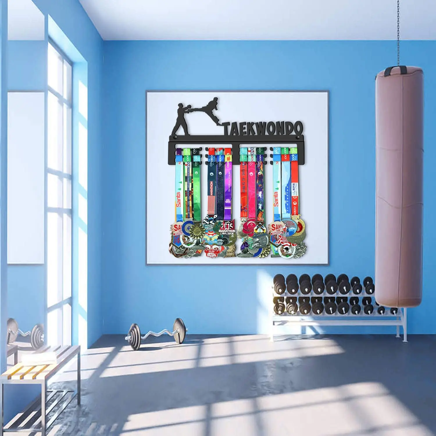 Porte-médailles SUPERDANT – Fer Noir, 40 Médailles Max, 8 Barres, 40x15 Cm, Pour Taekwondo Et Sports, Fixations Murales
