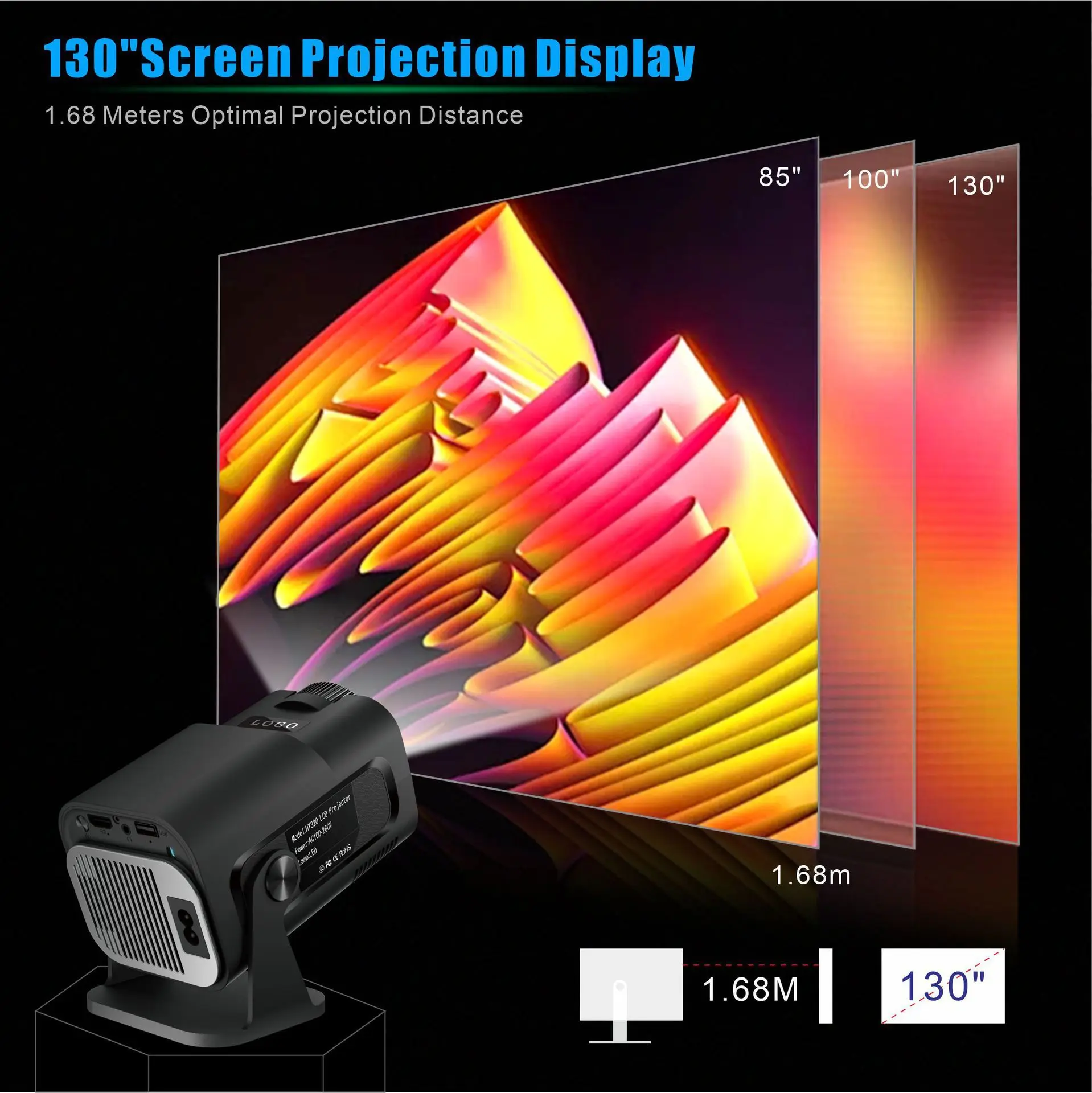 HY320 Mini Smart Android Projector Portable HD 4K WiFi LED LCD Lamps DLP Lens Home Outdoor Use 3D Features US Plug 713 chips