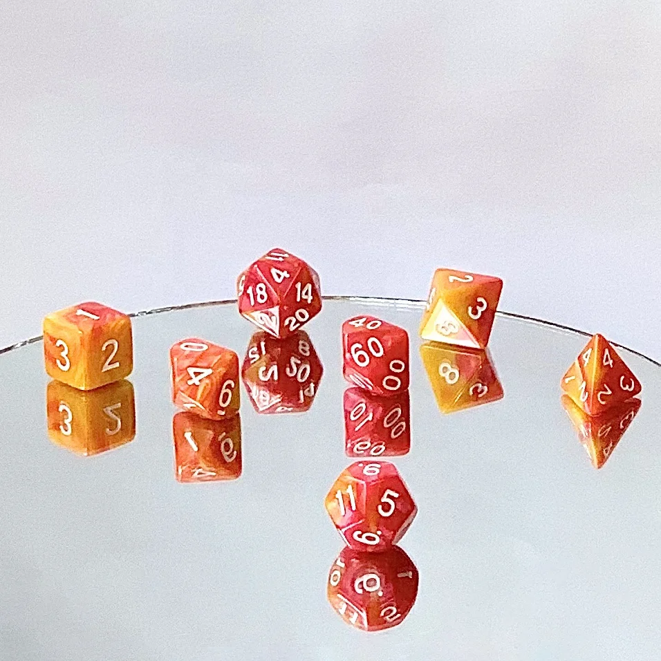 Полимерные Твердые игральные кости набор на заказ два цвета смешанные Роскошные светящиеся акриловые кости набор полигедрал ролевая игра Mtg игровые игральные кости для казино