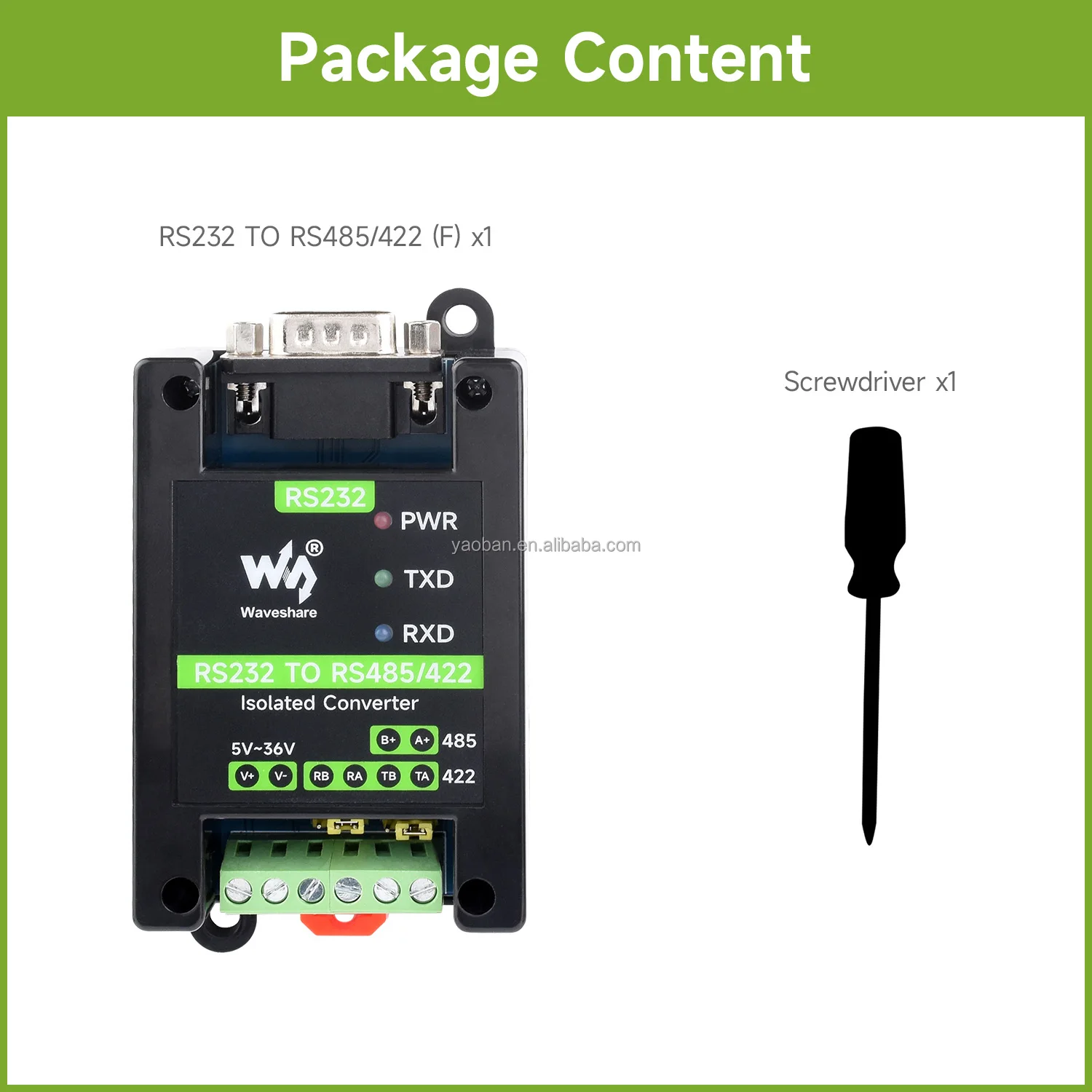 Waveshare RS232 To RS485/422 Active Digital Isolated Converter Onboard Original SP3232EEN&SP485EEN Chip RS232 DB9 Male Port For Industrial Control Equipment&High Communication Requirement Application
