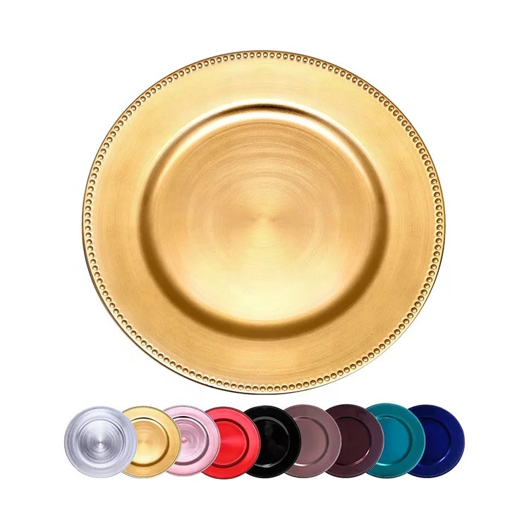 Wholesale 13inch Beaded Round Plastic Charger Plates Metallic Gold