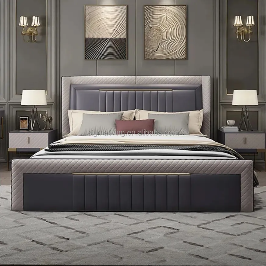 Modern frame wingback headboard upholstered cal king bed platform bed