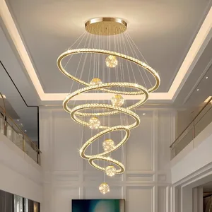 JACKSUN Led Staircase Round Modern Crystal Chandelier Hotel Large Ring Chandeliers High Ceiling Luxury Hanging Pendant Lights