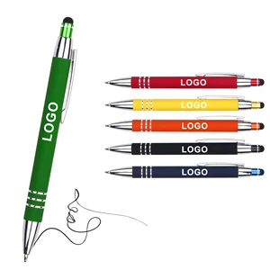 Customized Screen Printing Logo Aluminum Stick Model Phone New Soft Rubber Stylus Press Spray Metal Ballpoint Pen for Gift