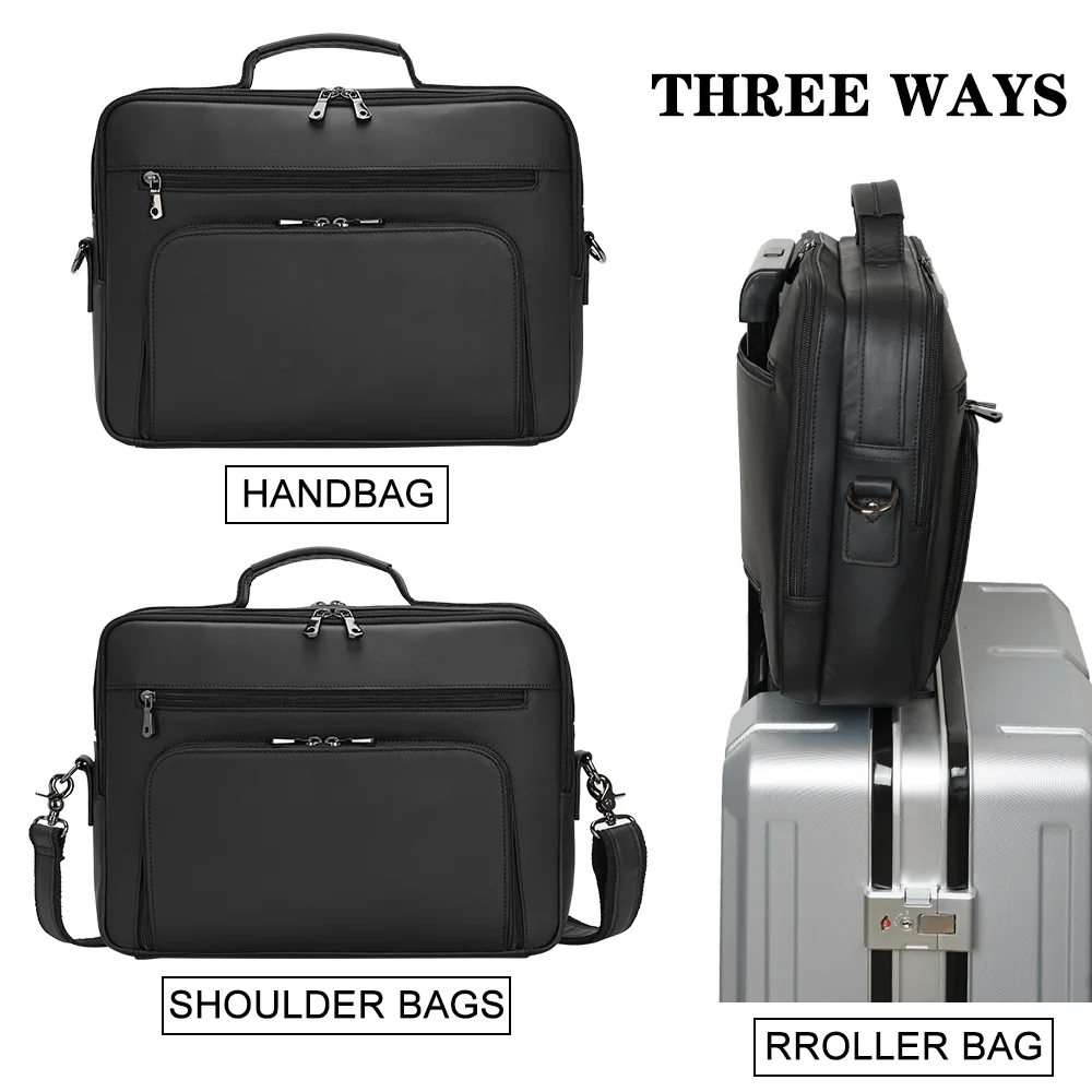 Custom Made Real Leather 15 Inch Laptop Briefcase Messenger Office Bag for Man Black Full Grain Genuine Leather Briefcase Bags