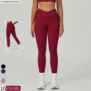 YSH Women's High Waist Gym Yoga Leggings Elastic Waist Slim Butt Lift Feet Sports Leggings Nude Feeling Hip Lift Cross Pants