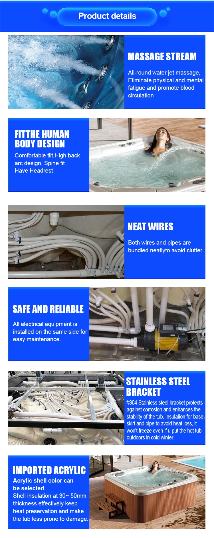 High Quality 7 Person Deluxe Balboa System Big Massage Swimming Pool